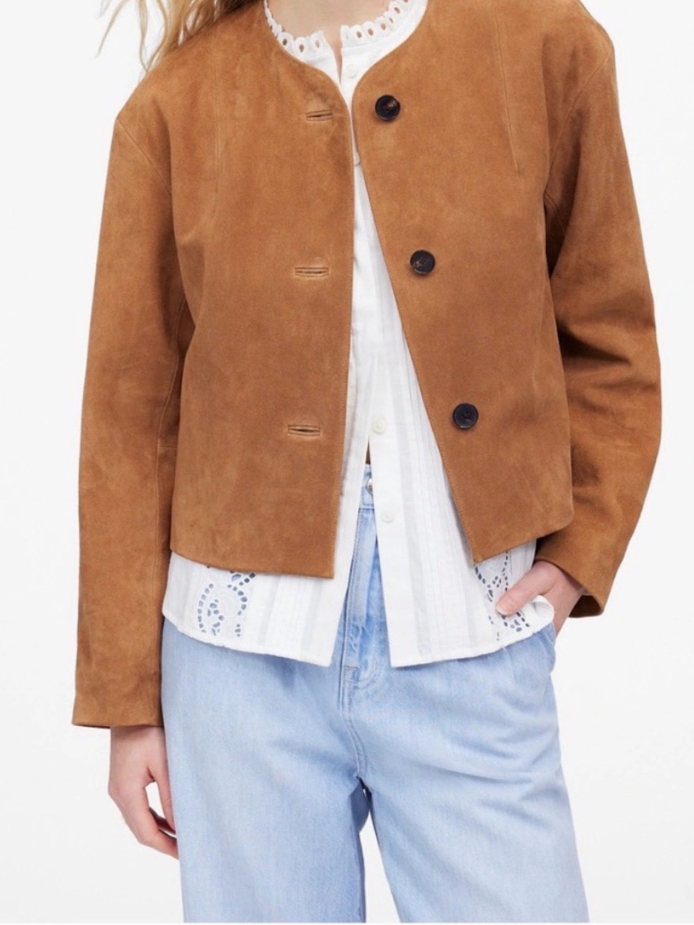 Madewell Classic Women's Cropped Cardigan Suede Jacket in Caramel